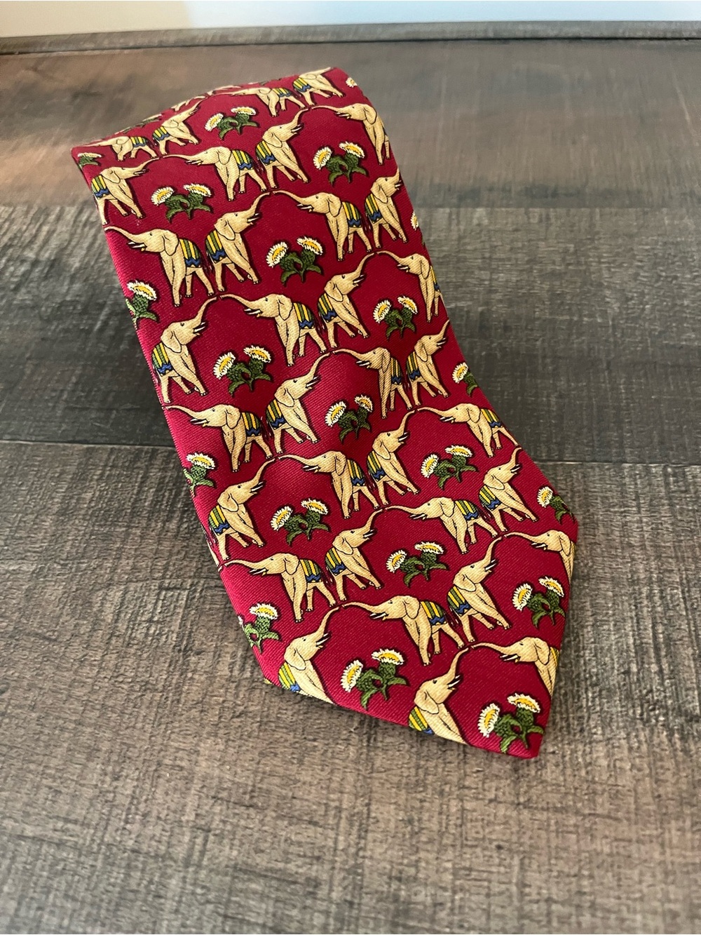 Vtg Brooks Brothers Makers Silk Tie Red Elephant Floral Novelty USA